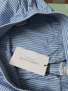 Wunder Love Blue Striped High-Rise Cotton Pants