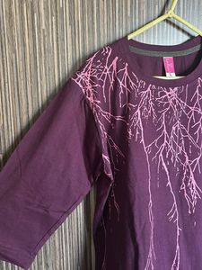 Purple Tunic with Pink Branch Print