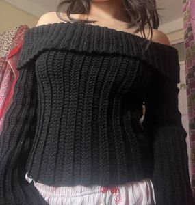 Chic Black Off-Shoulder Crochet Top