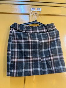 Plaid Skirt with Belt Detail