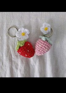 Strawberry Flower Crochet Keychain
