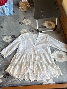 White Eyelet Tiered Kurta Top