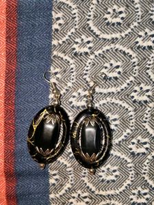 Elegant Black & Gold Oval Earrings