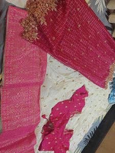 Elegant Cream &amp; Pink Embroidered Lehenga Choli Set