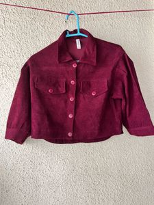Maroon Corduroy Cropped Jacket newwdtag