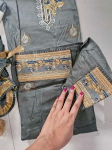 Grey Embroidered Kurta Set