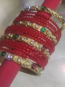 Set of Red Bangles with Embellishments