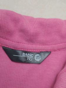 Pink Ribbed Polo T-Shirt