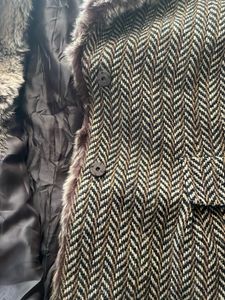 Chevron Pattern Jacket with Faux Fur Collar