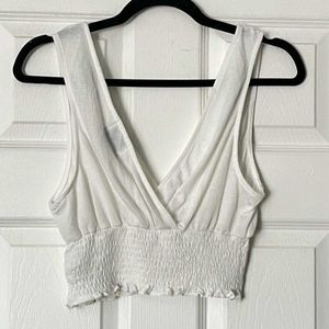 Cute White Smocked vest Crop Top