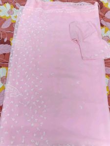 Georgette Pink Saree with White Lucknow style work