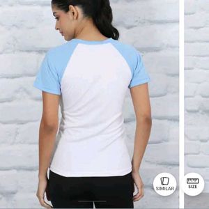 S size Stylish White &amp; Blue Raglan Tee