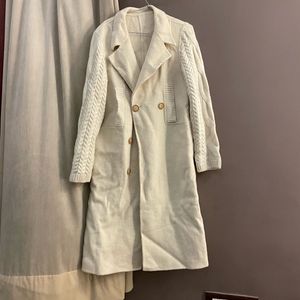 Cream Cable Knit Sleeve Trench Coat