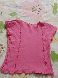 Cute Pink Ribbed Lettuce Trim Top