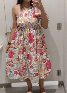 Floral One-Shoulder Midi Dress