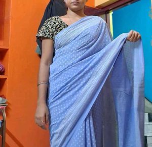 Elegant Blue Saree with White Polka Dots