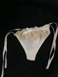 Lace Trim Bikini Briefs with Satin Bow