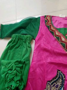 Girls' Pink &amp; Green Kurta Set
