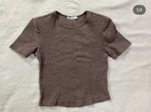 Brown Ribbed Knit Top