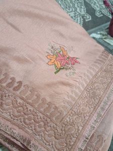 Elegant Peach Lakhnavi  work  Saree