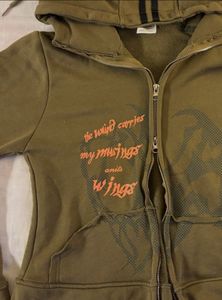 Olive Green Graphic Zip-Up Hoodie