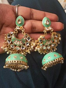Elegant Mint Green Jhumka Earrings