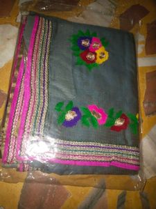 Embroidered Blue Cotton Saree