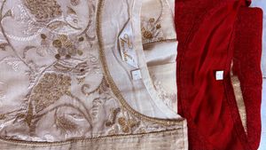 Cream embroidered Kurta with Red Zari Skirt