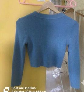Zara Blue Cropped Sweater Top