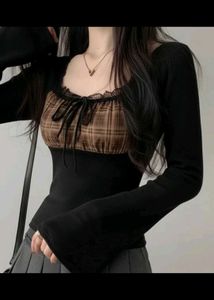 Chic Plaid & Lace Detail Top
