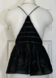 Black V-Neck Embellished Top