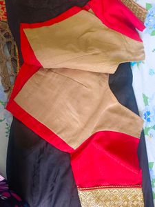 Elegant Black &amp; Beige Saree with Red border