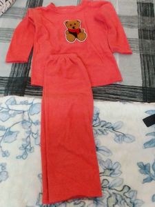 Cute Bear Applique Pajama Set girls winter