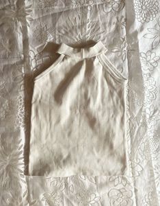 Ivory Ribbed High-Neck Halter Top