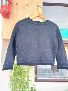 Chic Black Textured Cropped Jacket