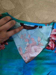 V-Neck Blue Floral Print Kurta