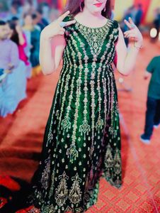 Beautiful hand work bottle green gown