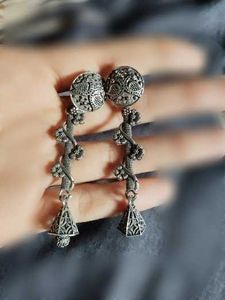Designer Oxidized Silver Jhumka Earrings