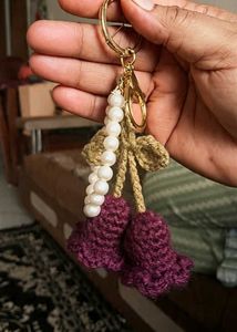 Boho Pearl & Crochet Bell Keychain