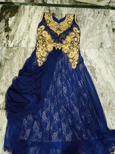 Royal Blue Embroidered Anarkali Gown with Dupatta