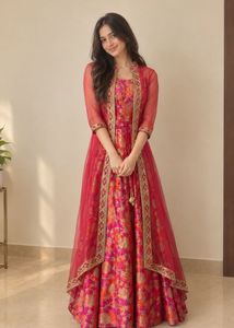 Elegant Red Floral Ethnic Gown
