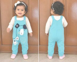 Cute Baby Girl Blue Dog Overalls Set