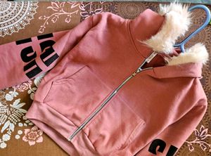 Pink Fur Trim Hoodie