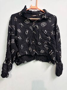 Black Graphic Print Button-Up Shirt