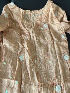 Peach Embroidered Kurta with Dupatta