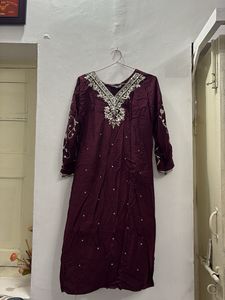 Embroidered Maroon Kurta