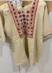 Gujarati kachi print Beige short kurti