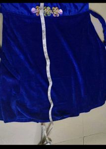 Adorable Blue Velvet Dress With Embroidery