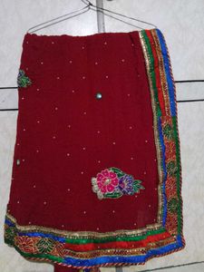 Embroidered Maroon Saree