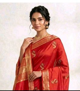 Elegant Red Silk Saree with Gold Border